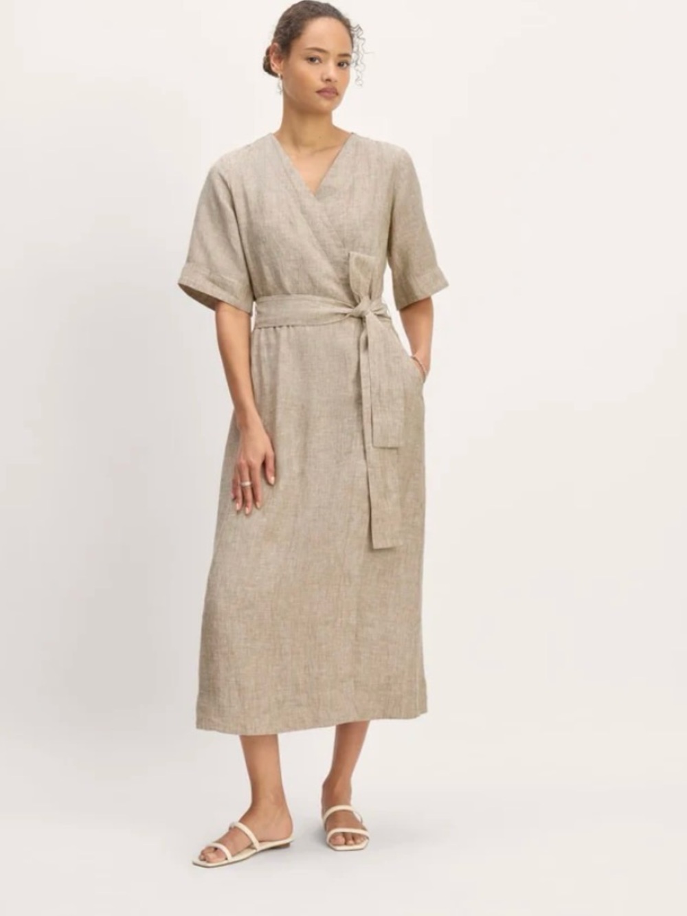 Everlave linen Tan Wrap Dress